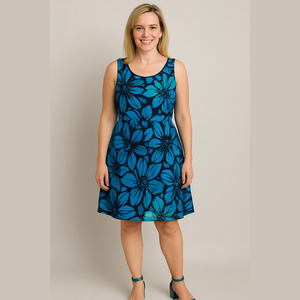 Taylor Floral Blue and Black Sleeveless Dress Sz 12